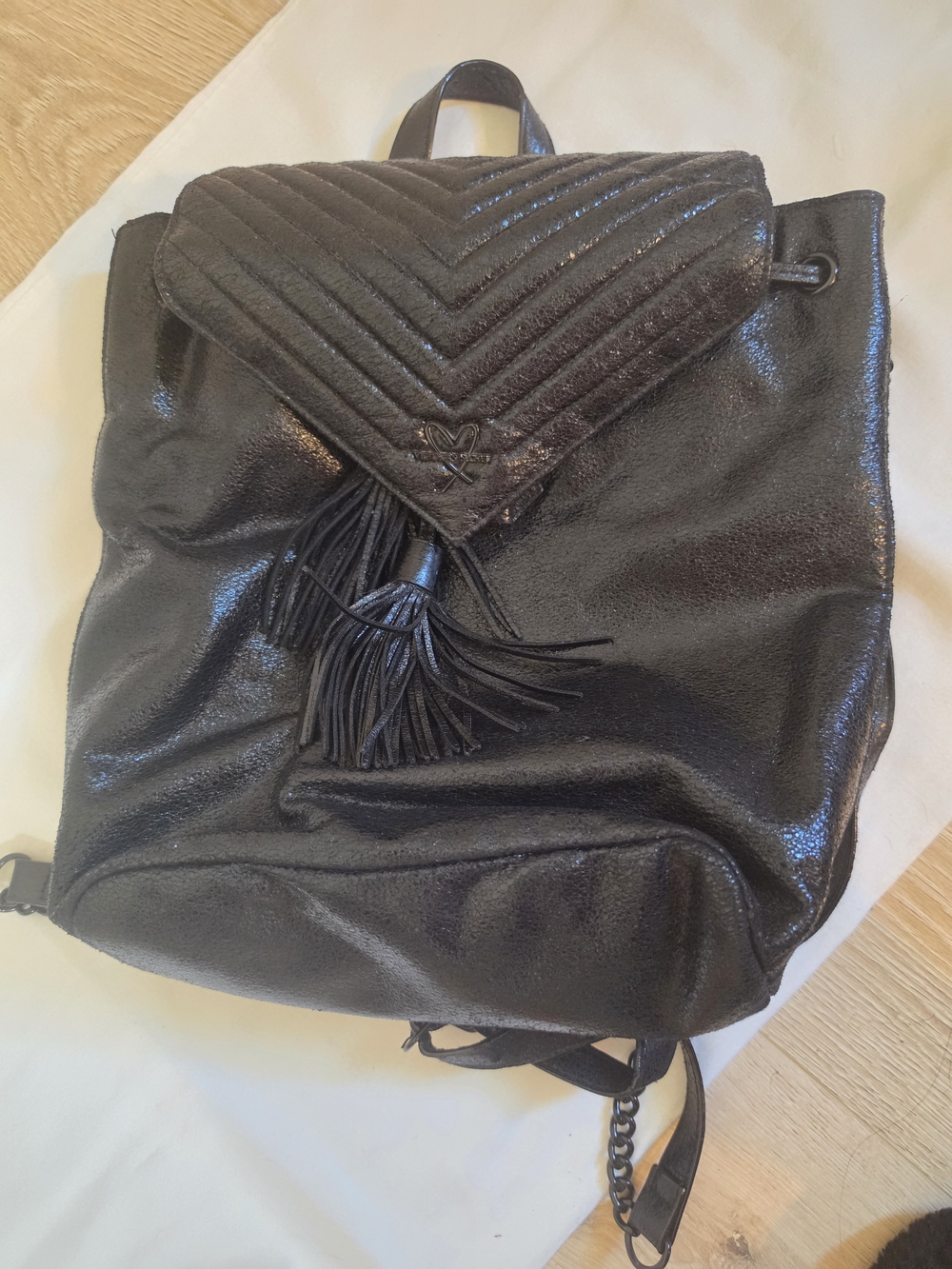 Victorias Secret Black Quilted Tassel Backpack